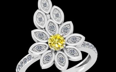 1.01 Ctw Gia certified Natural Fancy Yellow And White Diamond 14K White Gold Wedding Ring