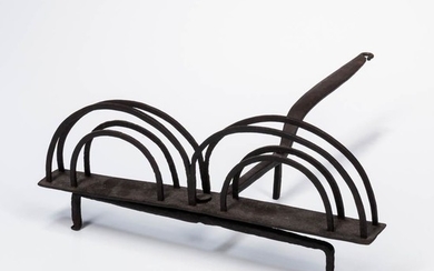 Wrought Iron Swiveling Hearth Toaster, 18th/19th century, with double arched sides, lg. 16, wd. 13 in.