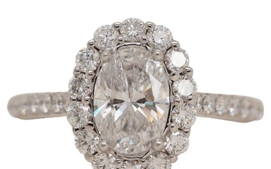 1.02 Carat Oval Diamond Halo Engagement Ring, 14 Carat White Gold