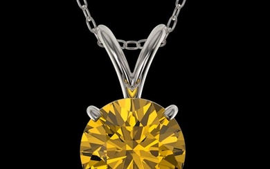 1.03 ctw Certified Intense Yellow Diamond Necklace 10k White Gold