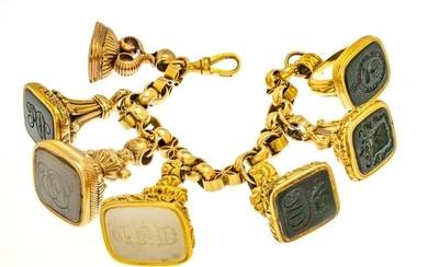 10K Gold Bracelet, 7 Agate Seals L 7’’ 150G