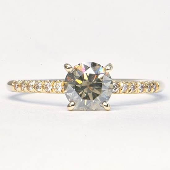 1.10 ct Natural Fancy Deep Yellowish Gray VS2 - 14 kt. Yellow gold - Ring - 0.96 ct Diamond - Diamonds, No Reserve Price