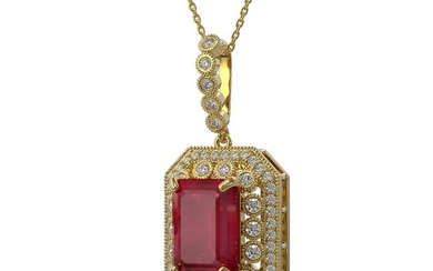 11.99 ctw Certified Ruby & Diamond Victorian Necklace 14K Yellow Gold