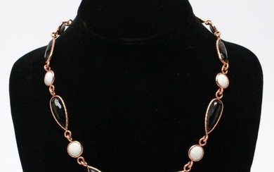 14K Gold Black & White Faceted Onyx Necklace