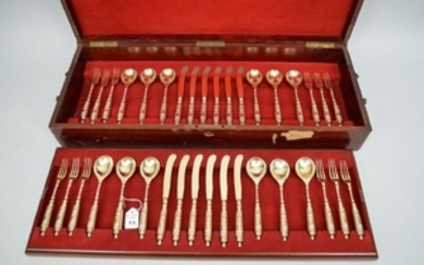 36 PIECES ENGLISH STERLING FLATWARE with gold vermeil