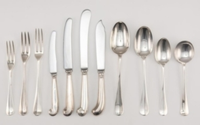 ASSEMBLED ELIZABETH II JAMES ROBINSON STERLING SILVER FLATWARE SET Together with eight assorted pistol grip knives. Various cities a...