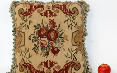 Aubusson tapestry upholstered throw pillow