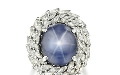 Cabochon Star Sapphire and Diamond Ring