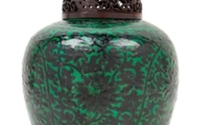 A Chinese Black Decorated Green Glazed Ginger Jar