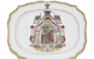 A Chinese export armorial meat dish with the Royal coat-of-arms of Prussia, Qing dynasty, circa 1755