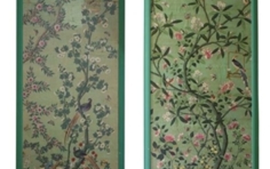 A Pair of Chinese Export Handpainted Wallpaper Panels