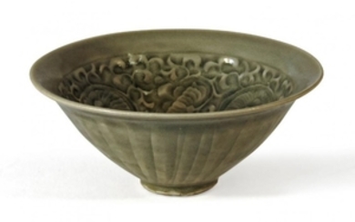 A Chinese Yaozhou celadon glazed conical bowl,...