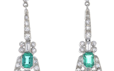 A pair of Colombian emerald and diamond earrings.