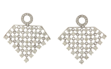A pair of diamond earrings Each surmount hoop,...