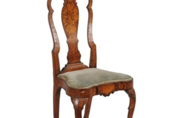 A Dutch walnut marquetry and upholstered side chair, mid 18th century