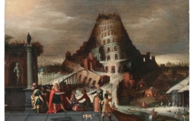 Ecole flamande du XVIIe siècle Entourage de Pieter Schoubroeck La construction de la tour de Babel