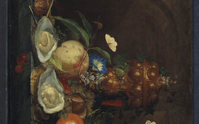 ELIAS VAN DEN BROECK (ANVERS 1649 - AMSTERDAM 1708), Nature morte aux huitres, papillons, fruits et hanap