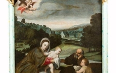 Flemish school 16. Century, holy family in landsca…