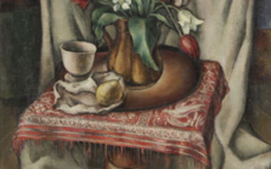 Frank London "Tulips and Teapot" oil on