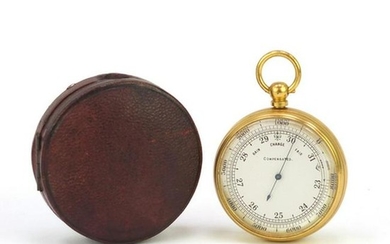Gilt brass pocket compensated barometer, housed in a