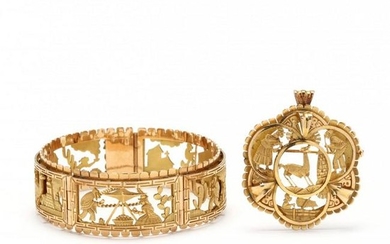Gold Bracelet and Brooch / Pendant