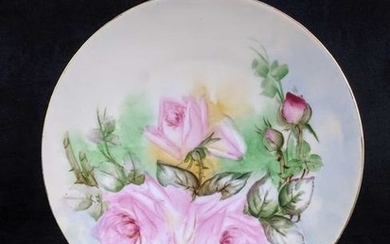 Handpainted Silesia Porcelain Plate With Pink Roses