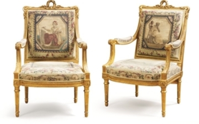 A Louis XVI style giltwood salon suite, after a model of Georges Jacob, circa 1880