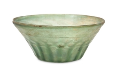 A MOULD-BLOWN GREEN GLASS BOWL Possibly Iran, 10th...