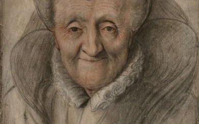 Nicolas LAGNEAU Actif au XVIIe siècle Portrait de femme âgée de face au large sourire