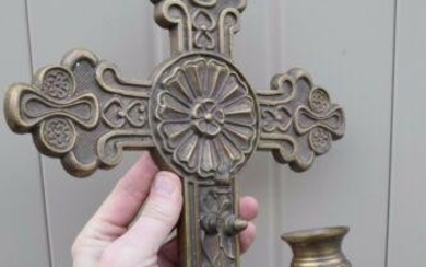 Older Vintage Brass Consecration Wall Cross + (CU#399)