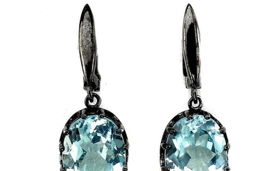 A pair op topaz ear pendants each set with an oval-cut topaz, mounted in black rhodium plated sterling silver. L. 3.2 cm. (2)