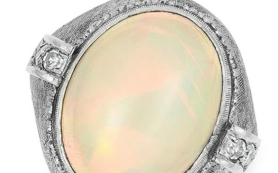 OPAL AND DIAMOND RING set with an oval cabochon opal of