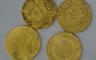 ** Quatre pièces de 20 frs or. République Français…