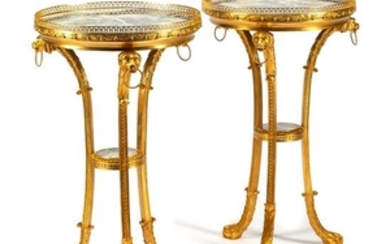 A Pair of Regence Style Gilt Bronze and Marble Tables