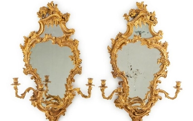 A Pair of Rococo Style Giltwood Girandole Mirrors