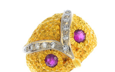 A ruby and diamond owl ring. View more details