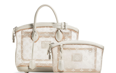 A SET OF TWO: A LIMITED EDITION WHITE MONOGRAM TRANSPARENCE LOCKIT A LIMITED EDITION WHITE MONOGRAM TRANSPARENCE LOCKIT CLUTCH, LOUIS VUITTON, SPRING/SUMMER 2012