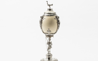 A silver-mounted ostrich egg
