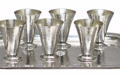 Six Sterling Silver Gorham Coctail Cups and Tray