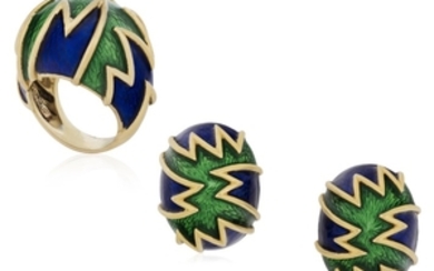 TIFFANY & CO. SET OF ENAMEL AND GOLD JEWELRY