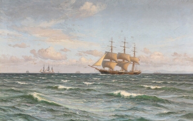 Vilhelm Arnesen: Seascape from Kattegat with the training vessel Georg Stage. Signed and dated Vilh. Arnesen 1927. Oil on canvas. 100×150.5 cm.