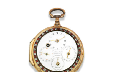 William Pybus, London. A gilt double dial consular case verge watch with day, date and moon phase indication