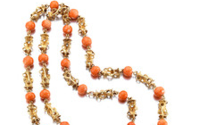 An 18k gold and coral necklace