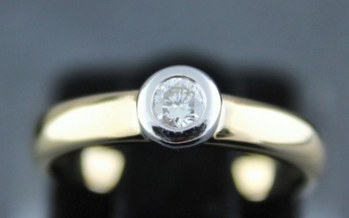 14 kt. Bicolour, Gold, White gold - Ring, 585 Solitaire Engagement / Entourage RS 52 - 0.16 ct Diamond