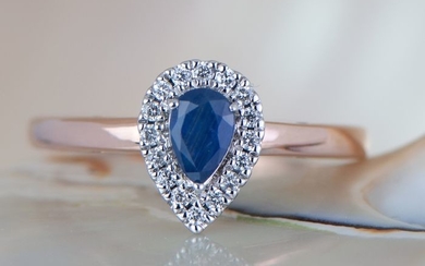 14 kt. Gold - Ring - 0.29 ct Sapphire - Diamond