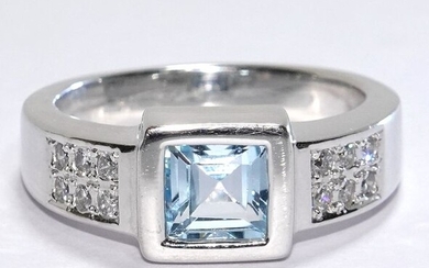 14 kt. White gold - Ring - 1.00 ct Aquamarine - Diamonds