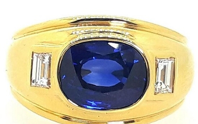 14.76 g 18K Yellow Gold BlueSapphire Diamond Ring