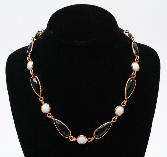 14K Gold Black & White Faceted Onyx Necklace