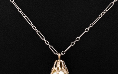 14K White Gold Pearl Pendant Necklace