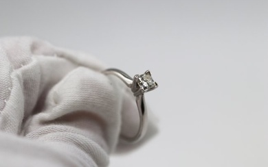14K White Gold Solitaire Ring with Princess cut diamond . Size 7 3/4